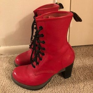 Dr. Martens red Darcie heeled boots